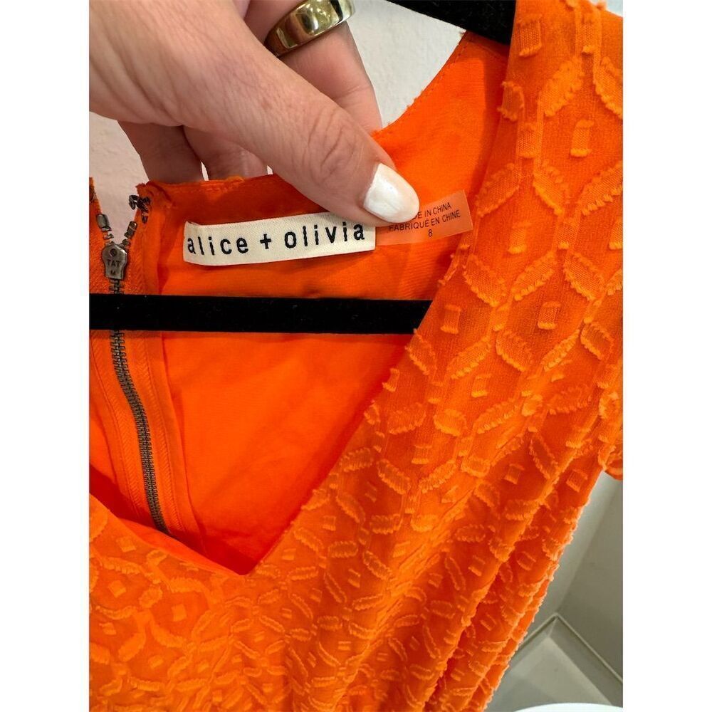 Alice + Olivia Women's Orange Ruffled Tiered Knee Length Dress M - Picture 4 of 6